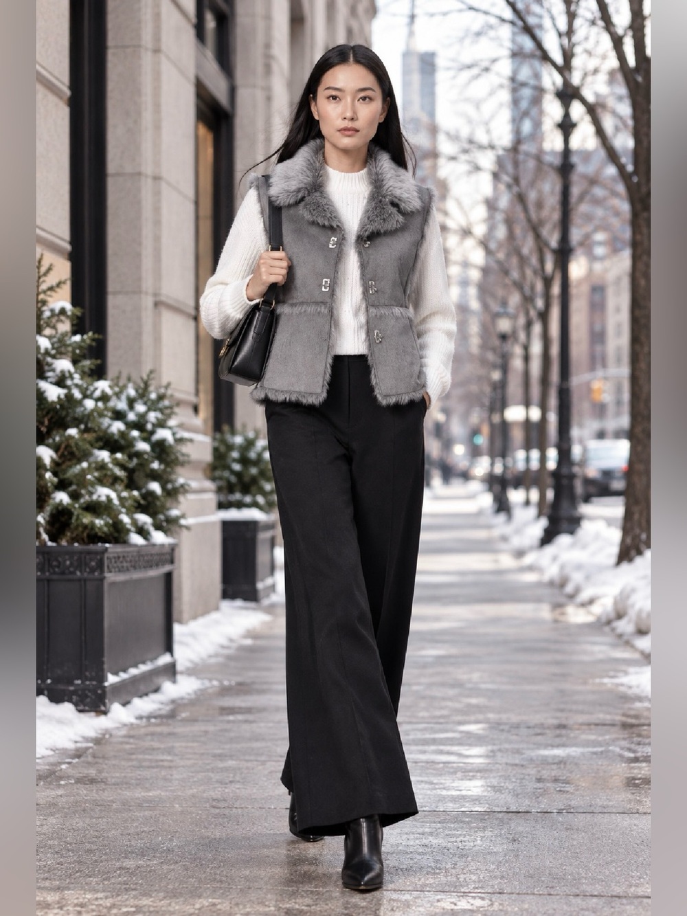 LISA INTERNATIONAL Faux Suede and Fur Vest